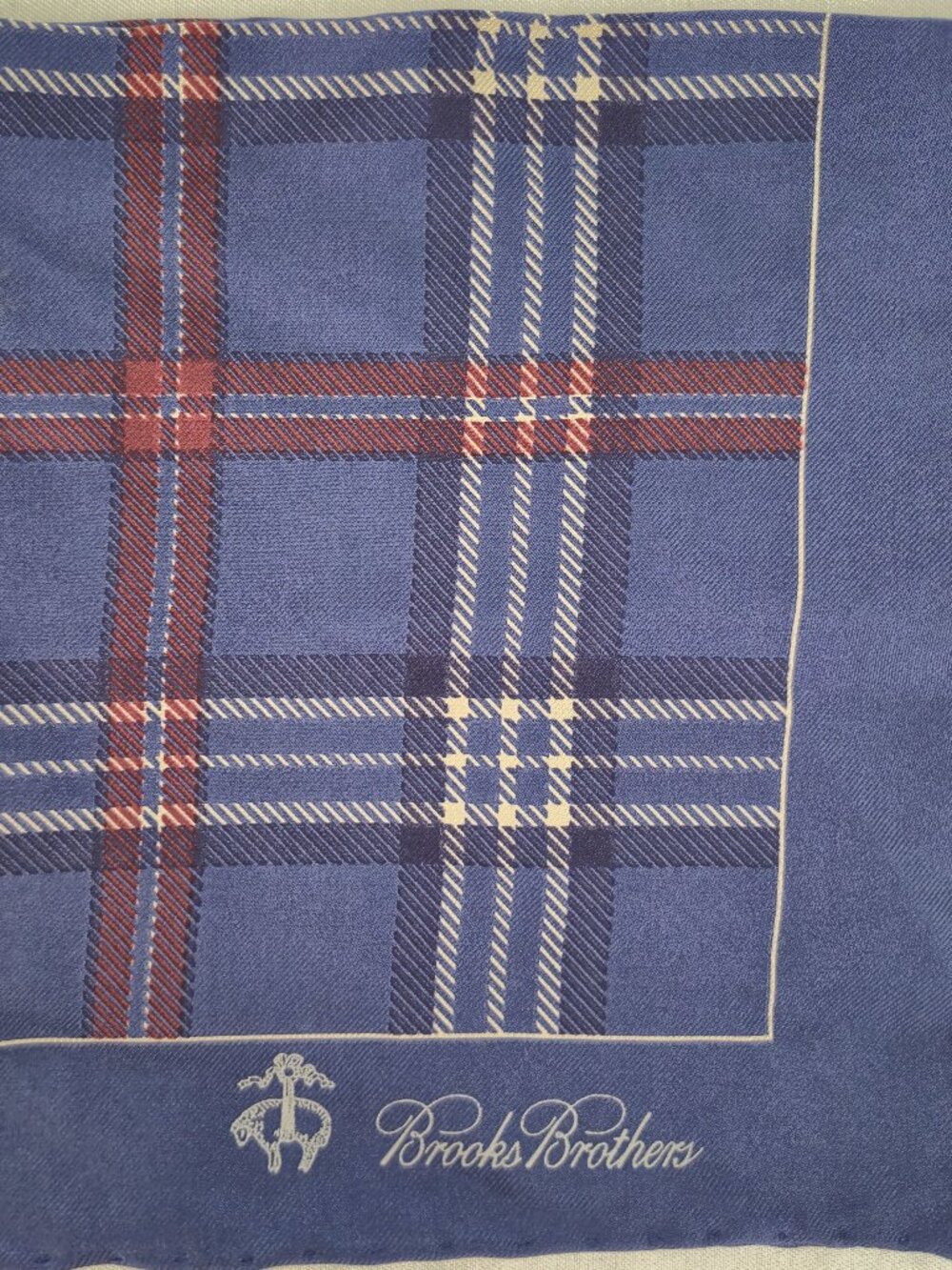 New Brooks Brothers Silk Pocket Square Blue Plaid Italy